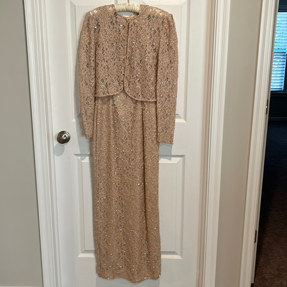 Champagne beaded formal gown with jacket